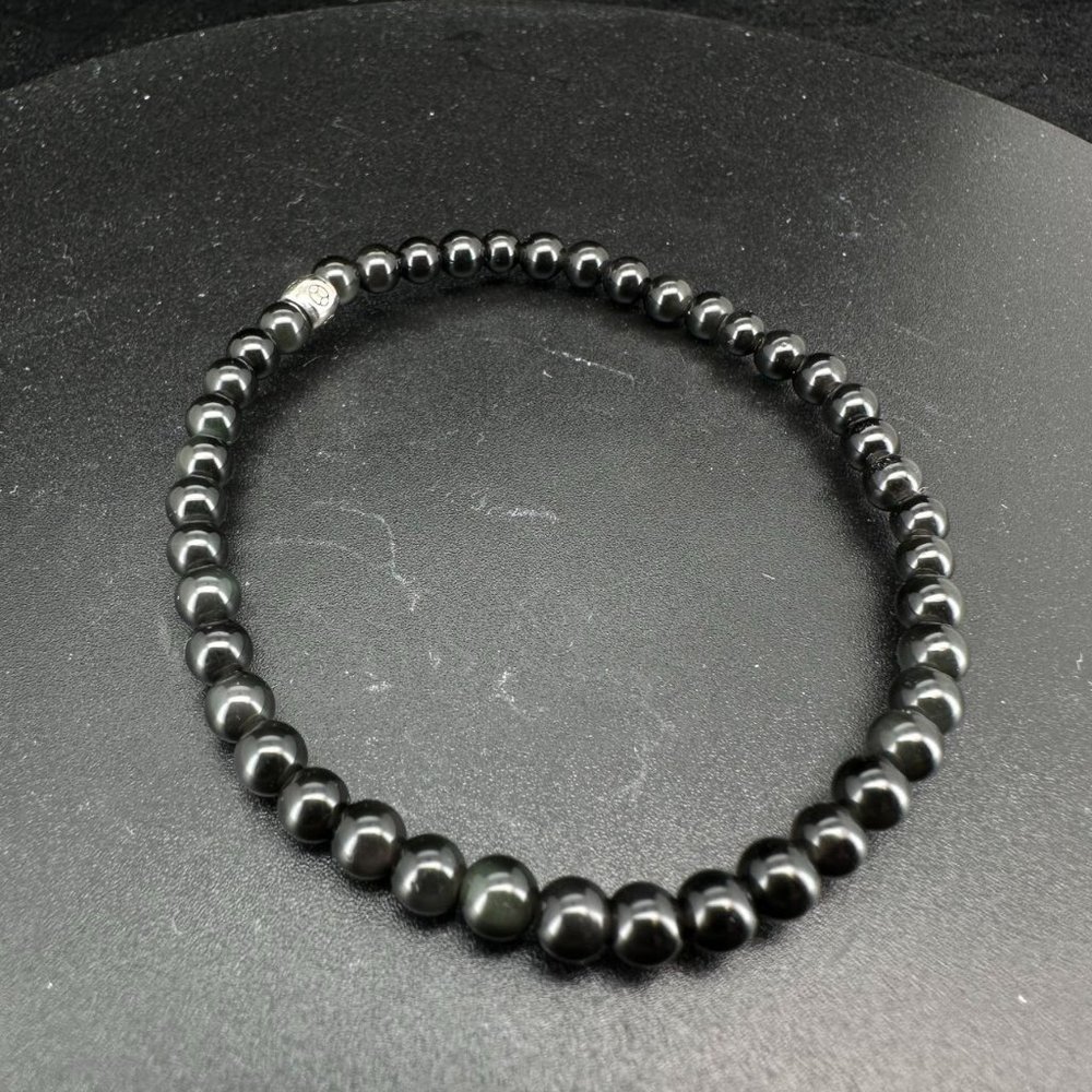 Natural Rainbow Obsidian with 925 Stering Silver 16cm bracelet